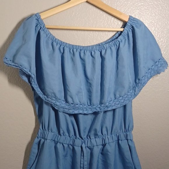 Blue off shoulder Romper - Picture 3 of 9